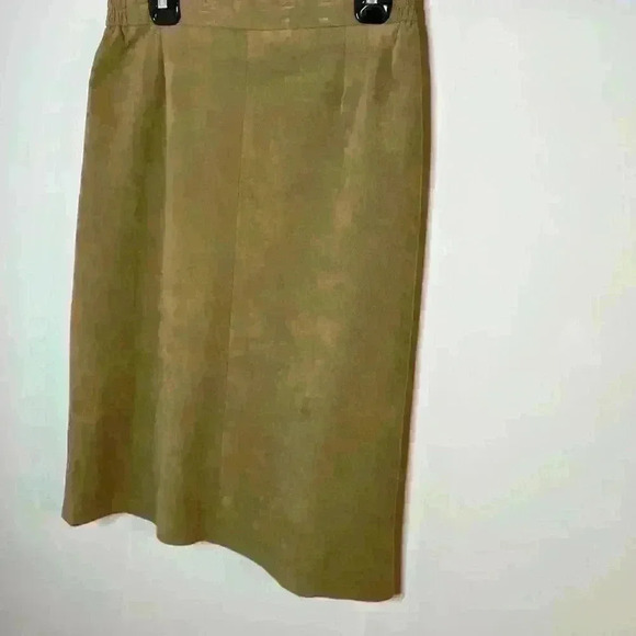 Vintage Ultra Suede Skirt Womens 16 Tan‎ Zip Pleats Midi Corpcore Classic - Picture 2 of 11
